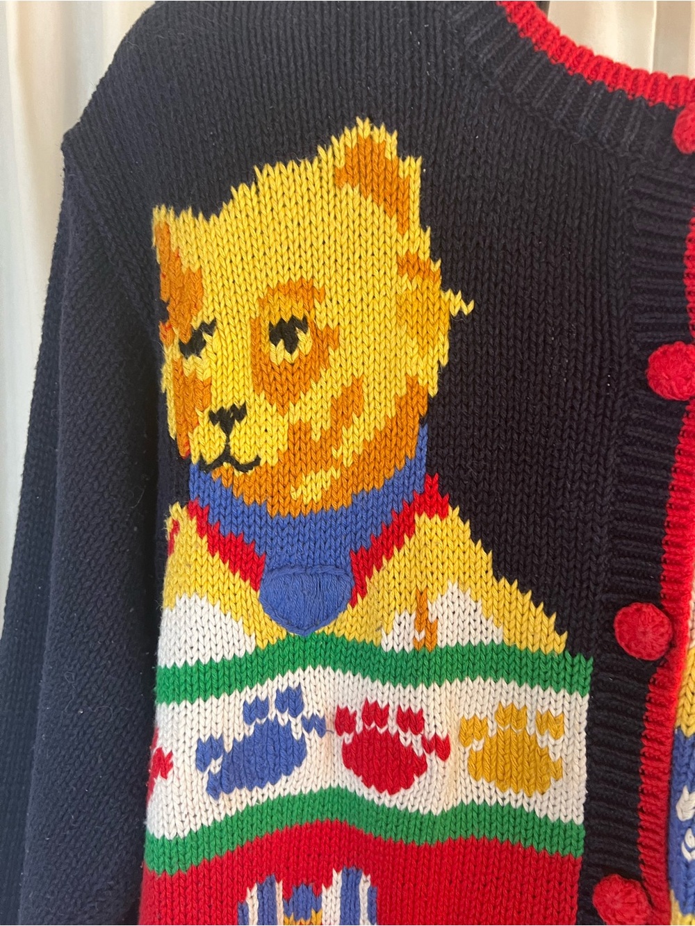 Alexandra Bartlett Vintage 90’s Hand Knit Women Navy/multi Cat Cardigan - Picture 3 of 9